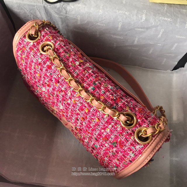 Chanel女包 19春夏粉色花呢 香奈兒大logo翻蓋包 香奈兒鏈條包 香奈爾單肩女包  djc2568